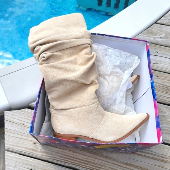 NEW Cream Suede Slouch Boots - Picture 3 of 5
